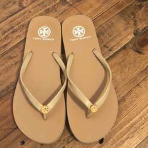 Tan Tory Burch Flip Flops